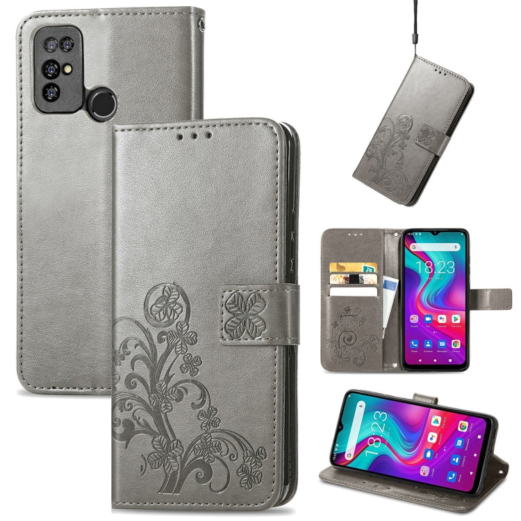 For  Doogee X96 Pro Four-leaf Clasp Embossed Buckle Mobile Phone Protection Leather Case with Lanyard & Card Slot & Wallet & Bracket Function(Gray) - More Brand by PMC TechLife | Online Shopping South Africa | PMC TechLife | Buy Now Pay Later Mobicred