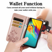 For  Doogee X96 Pro Four-leaf Clasp Embossed Buckle Mobile Phone Protection Leather Case with Lanyard & Card Slot & Wallet & Bracket Function(Magenta)