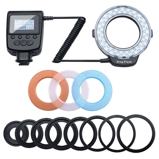 HD-130 Macro LED Ring Flash Light with 8 Different Sizes Adapter Ring (40.5 / 52 / 55 / 58 / 62 / 67 / 72 / 77mm)  & 3 x Color Diffuser - free shipping - PMC Jewellery - Order now!