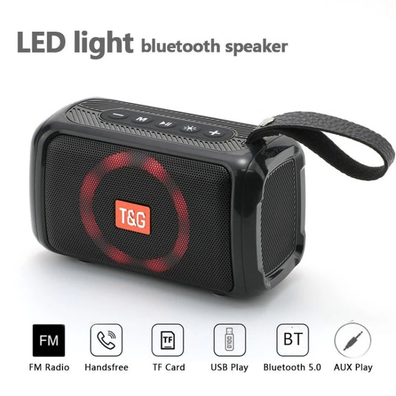 T&G TG193 Portable Bluetooth Speaker LED Light Water-resistant Outdoor Subwoofer Support TF Card / FM Radio / AUX(Blue)