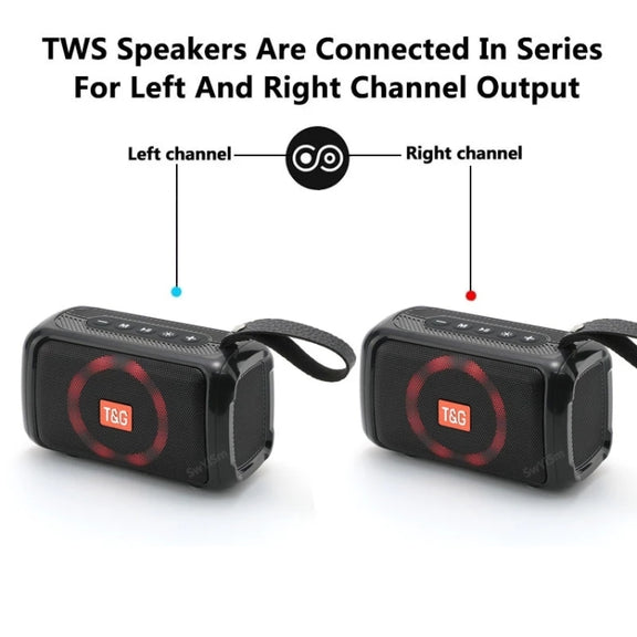 T&G TG193 Portable Bluetooth Speaker LED Light Water-resistant Outdoor Subwoofer Support TF Card / FM Radio / AUX(Green)