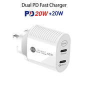 40W Dual Port PD / Type-C Fast Charger for iPhone / iPad Series, UK Plug(White)