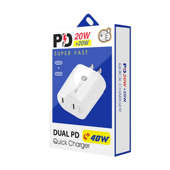 40W Dual Port PD / Type-C Fast Charger with Type-C to 8 Pin Data Cable, US Plug(Black)