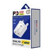 40W Dual Port PD / Type-C Fast Charger with Type-C to 8 Pin Data Cable, UK Plug(Black)