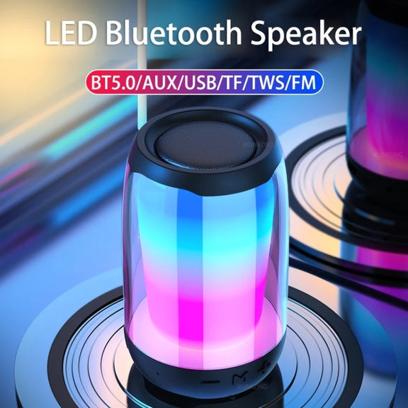 P4 LED Portable Bluetooth Wireless Bass Water-resistant Outdoor Speaker Support AUX / TF Card / USB(Black)