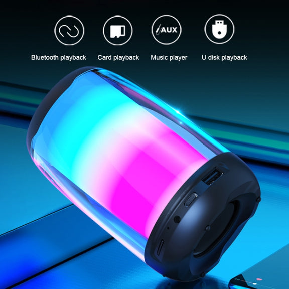 P4 LED Portable Bluetooth Wireless Bass Water-resistant Outdoor Speaker Support AUX / TF Card / USB(Black)