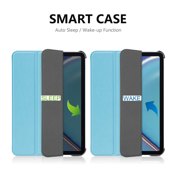For iPad mini 2024 / mini 6 ENKAY Custer Texture Horizontal Flip PU+PC Leather Tablet Case with Three-folding Holder & Sleep / Wake-up Function(Light Blue)