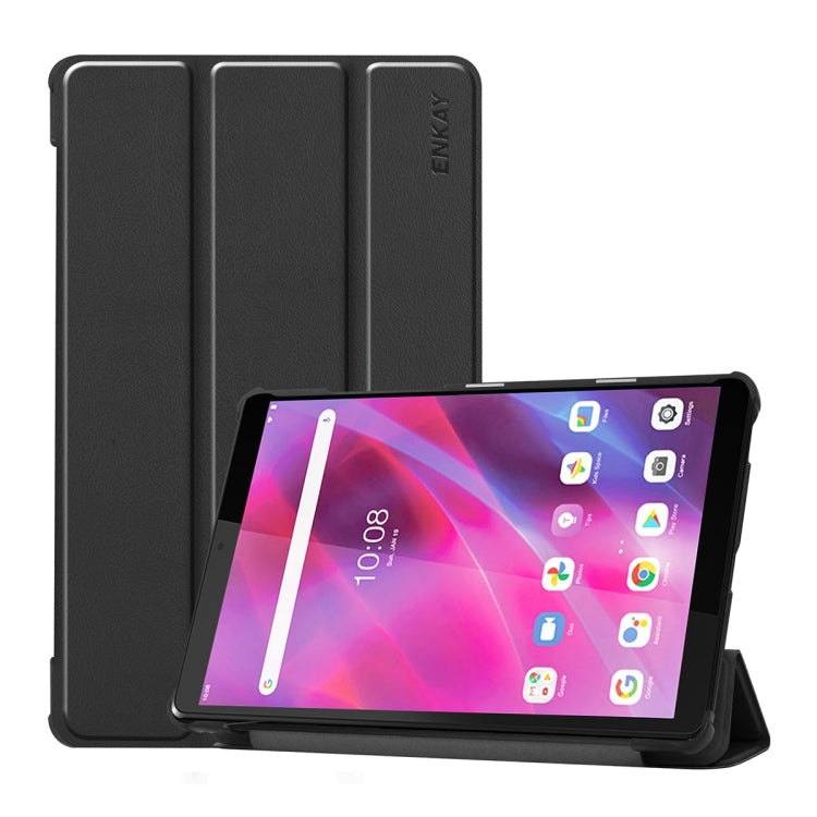 For Lenovo Tab M8 1/2/3 ENKAY Custer Texture Horizontal Flip PU+PC Leather Case with Three-folding Holder(Black) - Lenovo by ENKAY | Online Shopping South Africa | PMC TechLife | Buy Now Pay Later Mobicred