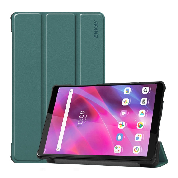 For Lenovo Tab M8 1/2/3 ENKAY Custer Texture Horizontal Flip PU+PC Leather Case with Three-folding Holder(Dark Green) - Lenovo by ENKAY | Online Shopping South Africa | PMC TechLife | Buy Now Pay Later Mobicred