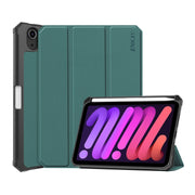 For iPad mini 2024 / mini 6 ENKAY Custer Texture Horizontal Flip PU+TPU Leather Tablet Case with Three-folding Holder & Sleep / Wake-up Function & Pen Holder(Dark Green)