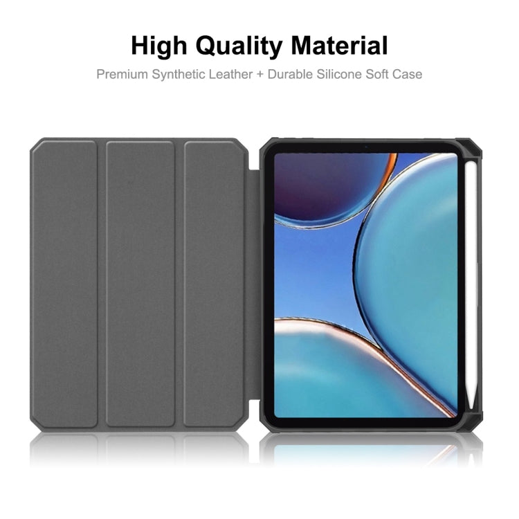 For iPad mini 2024 / mini 6 ENKAY Custer Texture Horizontal Flip PU+TPU Leather Tablet Case with Three-folding Holder & Sleep / Wake-up Function & Pen Holder(Dark Green)