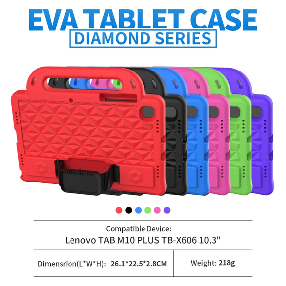 For Lenovo Tab M10 Plus TB-X606 10.3 Diamond Series EVA Anti-Fall Shockproof Sleeve Protective Shell Case with Holder & Strap(Purple)