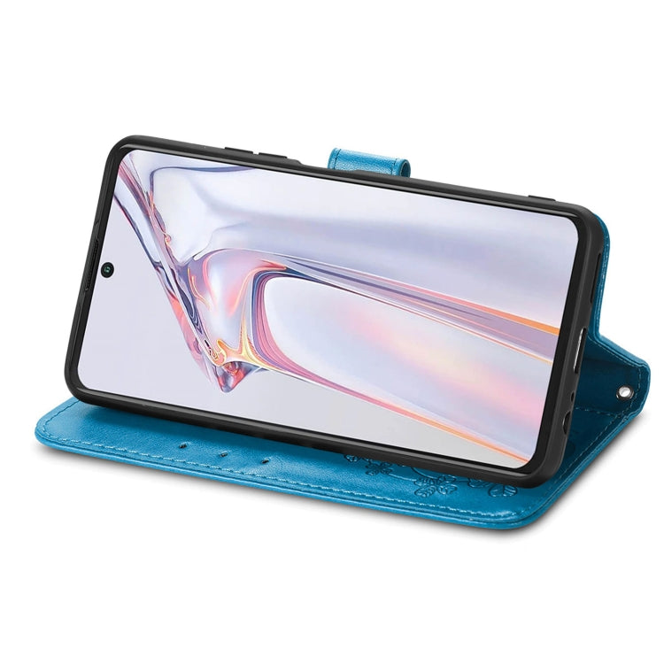 For Blackview A100 Four-leaf Clasp Embossed Buckle Mobile Phone Protection Leather Case with Lanyard & Card Slot & Wallet & Bracket Function(Blue) - More Brand by PMC TechLife | Online Shopping South Africa | PMC TechLife | Buy Now Pay Later Mobicred