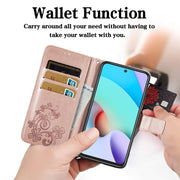 For Blackview A100 Four-leaf Clasp Embossed Buckle Mobile Phone Protection Leather Case with Lanyard & Card Slot & Wallet & Bracket Function(Rose Gold)