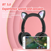 BK9 HiFi 7.1 Surround Sound Cat Claw Luminous Cat Ear Bluetooth Gaming Headset with Mic(White)