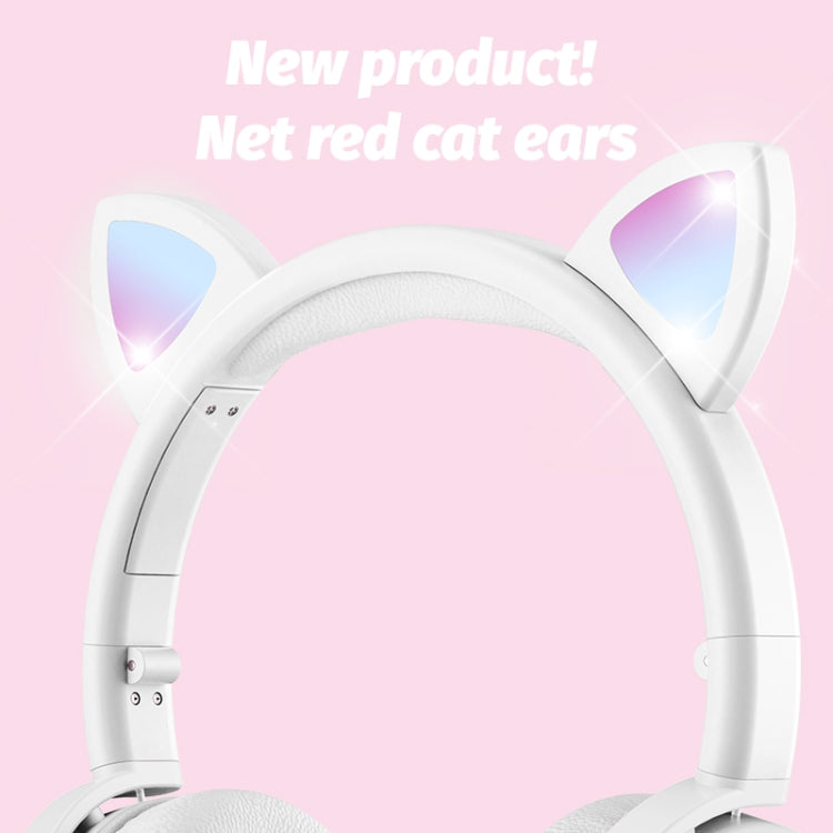 BK9 HiFi 7.1 Surround Sound Cat Claw Luminous Cat Ear Bluetooth Gaming Headset with Mic(White)