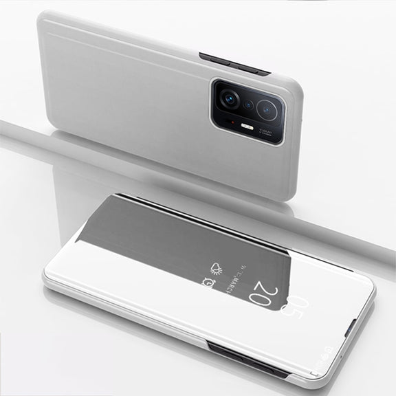 For Xiaomi Mi 11T / 11T Pro Plated Mirror Horizontal Flip Leather Case with Holder(Silver)