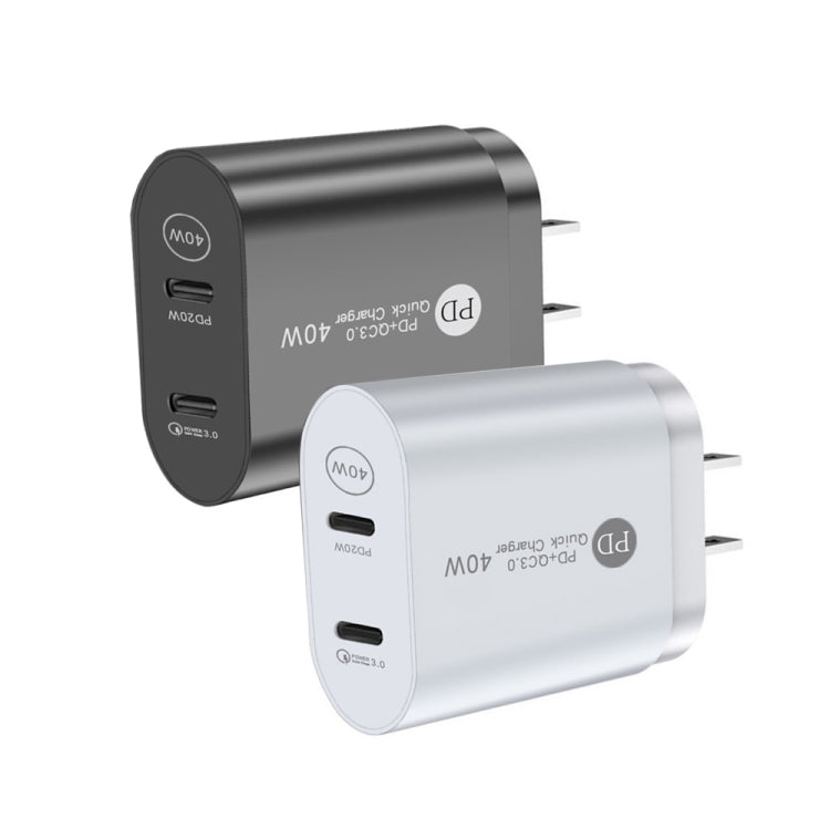 002 40W Dual Port PD USB-C / Type-C Fast Charger for iPhone / iPad Series, US Plug(Black) - USB Charger by PMC Jewellery | Online Shopping South Africa | PMC Jewellery | Buy Now Pay Later Mobicred