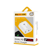 002 40W Dual Port PD USB-C / Type-C Fast Charger for iPhone / iPad Series, US Plug(White)
