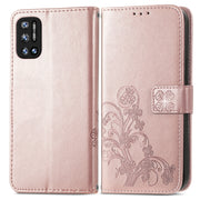 For DOOGEE N40 Pro Four-leaf Clasp Embossed Leather Case with Lanyard & Card Slot & Wallet & Holder(Rose Gold)