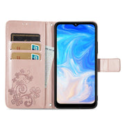 For DOOGEE N40 Pro Four-leaf Clasp Embossed Leather Case with Lanyard & Card Slot & Wallet & Holder(Rose Gold)