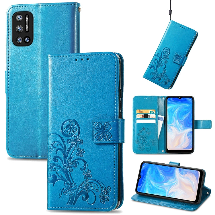 For DOOGEE N40 Pro Four-leaf Clasp Embossed Leather Case with Lanyard & Card Slot & Wallet & Holder(Blue) - More Brand by PMC TechLife | Online Shopping South Africa | PMC TechLife | Buy Now Pay Later Mobicred