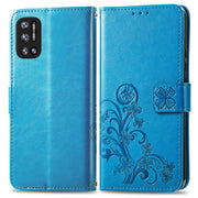 For DOOGEE N40 Pro Four-leaf Clasp Embossed Leather Case with Lanyard & Card Slot & Wallet & Holder(Blue)