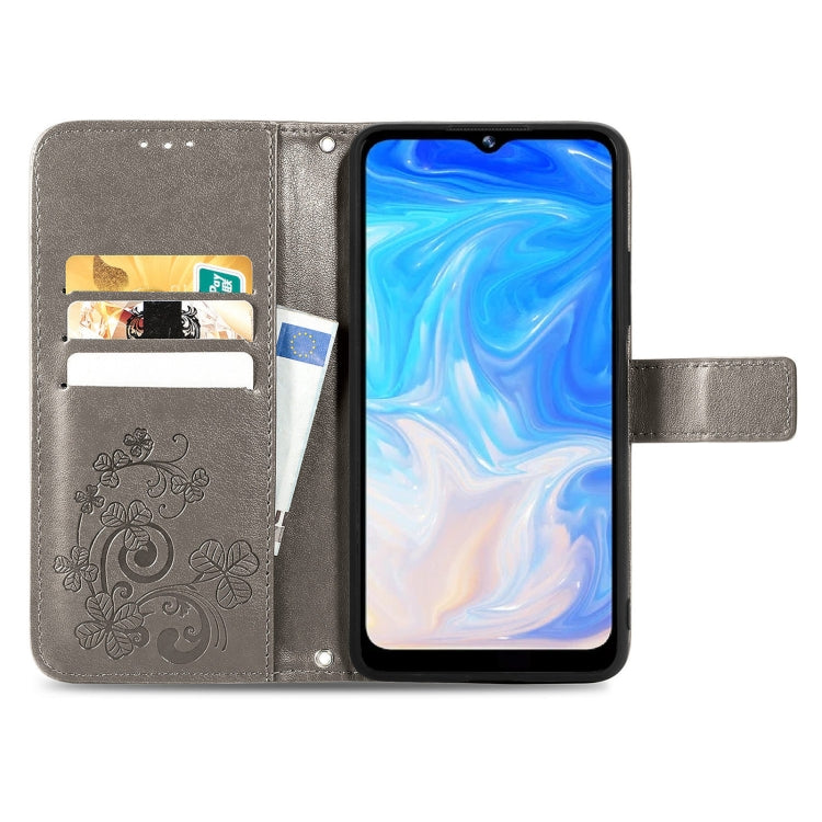 For DOOGEE N40 Pro Four-leaf Clasp Embossed Leather Case with Lanyard & Card Slot & Wallet & Holder(Grey) - More Brand by PMC TechLife | Online Shopping South Africa | PMC TechLife | Buy Now Pay Later Mobicred