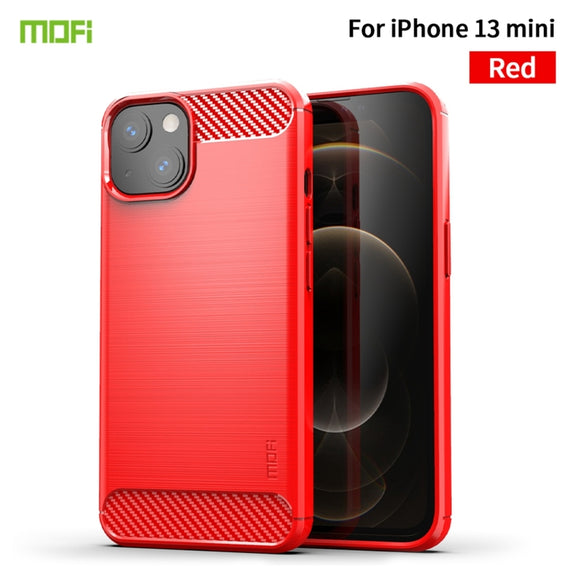 For iPhone 13 mini MOFI Gentleness Series Brushed Texture Carbon Fiber Soft TPU Case  (Red)