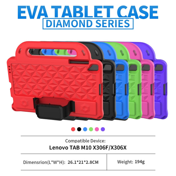 For Lenovo M10 X306X / X306F Diamond Series EVA Anti-Fall Shockproof Sleeve Protective Shell Case with Holder & Strap(RoseRed)