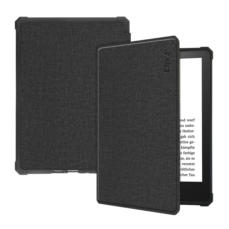 For Amazon Kindle Paperwhite 5 2021 ENKAY Solid Color Denim Texture Horizontal Flip Leather Tablet Case with Sleep / Wake-up Function(Black) - free shipping - PMC TechLife - Order now!