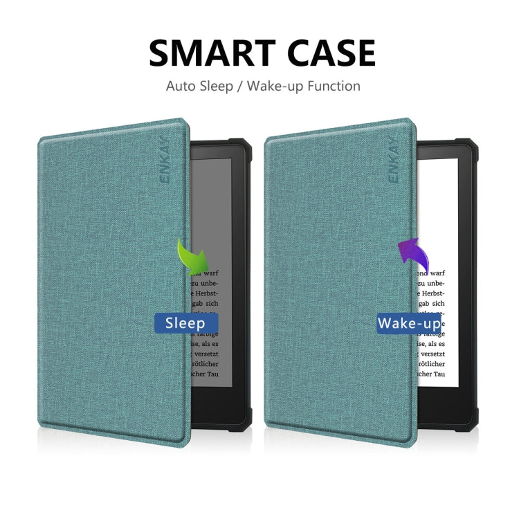For Amazon Kindle Paperwhite 5 2021 ENKAY Solid Color Denim Texture Horizontal Flip Leather Tablet Case with Sleep / Wake-up Function(Green)