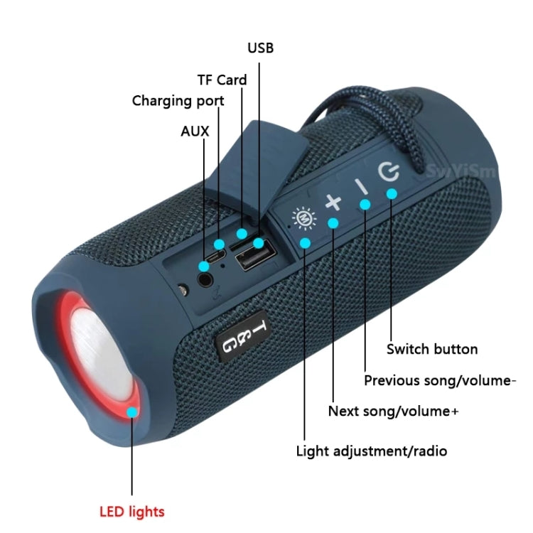 T&G TG227 Outdoor Portable Water-resistant Bluetooth Music Speaker with LED Support FM / TF / USB(Black)