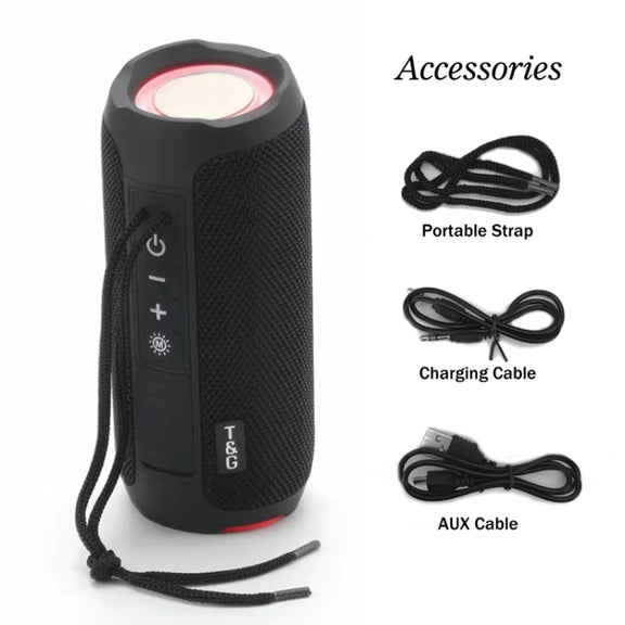 T&G TG227 Outdoor Portable Water-resistant Bluetooth Music Speaker with LED Support FM / TF / USB(Black)