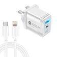 PD25W USB-C / Type-C + QC3.0 USB Dual Ports Fast Charger with USB-C to 8 Pin Data Cable, UK Plug(White) - free shipping - PMC TechLife - Order now!