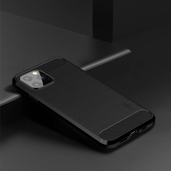 For iPhone 12 / 12 Pro MOF Gentleness Series Brushed Texture Carbon Fiber Soft TPU Case(Black)