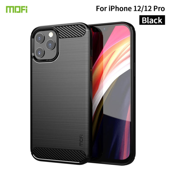 For iPhone 12 / 12 Pro MOF Gentleness Series Brushed Texture Carbon Fiber Soft TPU Case(Black)
