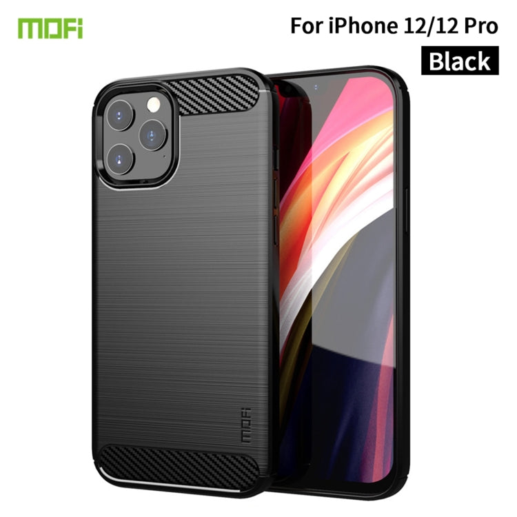 For iPhone 12 / 12 Pro MOF Gentleness Series Brushed Texture Carbon Fiber Soft TPU Case(Black)