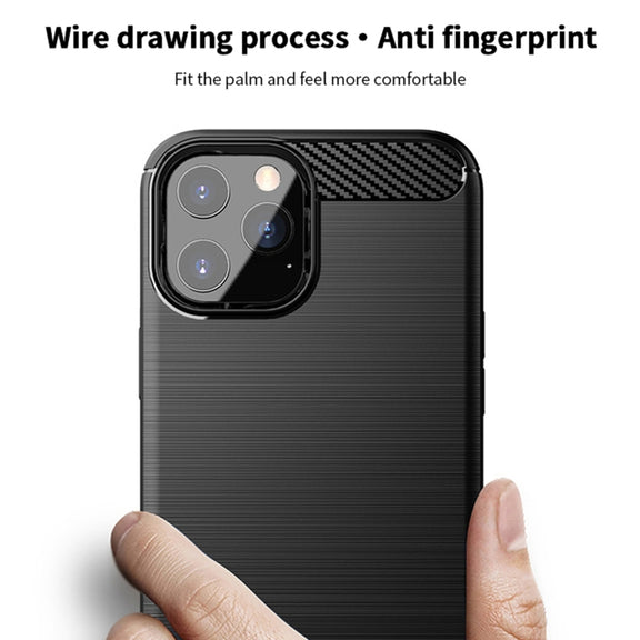 For iPhone 12 / 12 Pro MOF Gentleness Series Brushed Texture Carbon Fiber Soft TPU Case(Black)