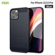 For iPhone 12 / 12 Pro MOF Gentleness Series Brushed Texture Carbon Fiber Soft TPU Case(Blue)