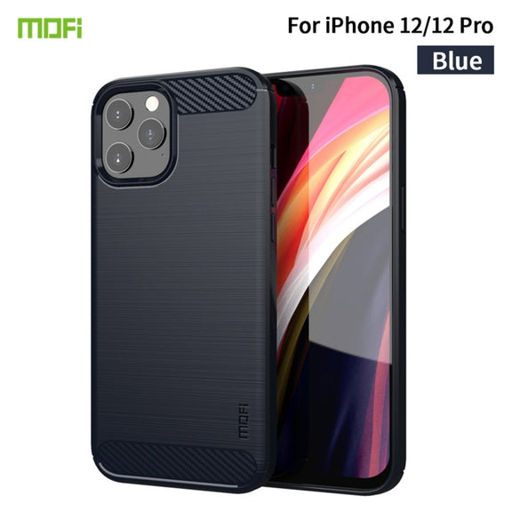 For iPhone 12 / 12 Pro MOF Gentleness Series Brushed Texture Carbon Fiber Soft TPU Case(Blue)
