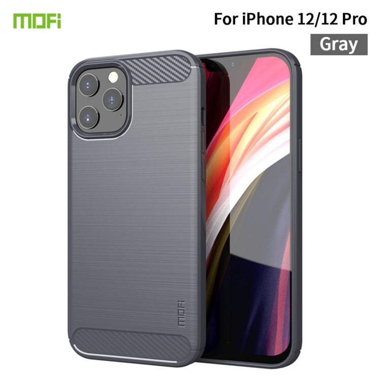 For iPhone 12 / 12 Pro MOF Gentleness Series Brushed Texture Carbon Fiber Soft TPU Case(Gray) - iPhone 12 / 12 Pro Cases by MOFI | Online Shopping South Africa | PMC TechLife