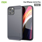 For iPhone 12 / 12 Pro MOF Gentleness Series Brushed Texture Carbon Fiber Soft TPU Case(Gray)