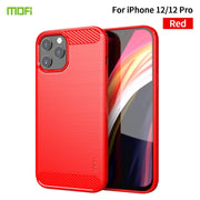 For iPhone 12 / 12 Pro MOF Gentleness Series Brushed Texture Carbon Fiber Soft TPU Case(Red)
