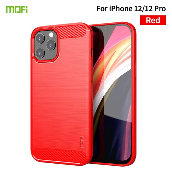For iPhone 12 / 12 Pro MOF Gentleness Series Brushed Texture Carbon Fiber Soft TPU Case(Red)