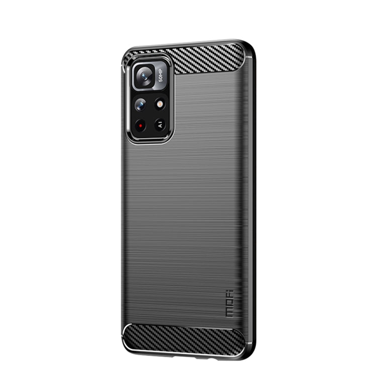 For Xiaomi Redmi Note11 / Poco M4 Pro 5G MOFI Gentleness Series Brushed Texture Carbon Fiber Soft TPU Phone Case(Black)