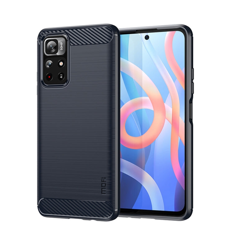 For Xiaomi Redmi Note11 / Poco M4 Pro 5G MOFI Gentleness Series Brushed Texture Carbon Fiber Soft TPU Phone Case(Blue) - Xiaomi Cases by MOFI | Online Shopping South Africa | PMC TechLife