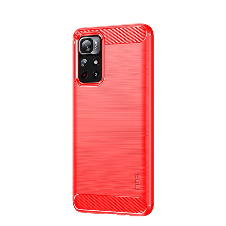 For Xiaomi Redmi Note11 / Poco M4 Pro 5G MOFI Gentleness Series Brushed Texture Carbon Fiber Soft TPU Phone Case(Red) - Xiaomi Cases by MOFI | Online Shopping South Africa | PMC TechLife
