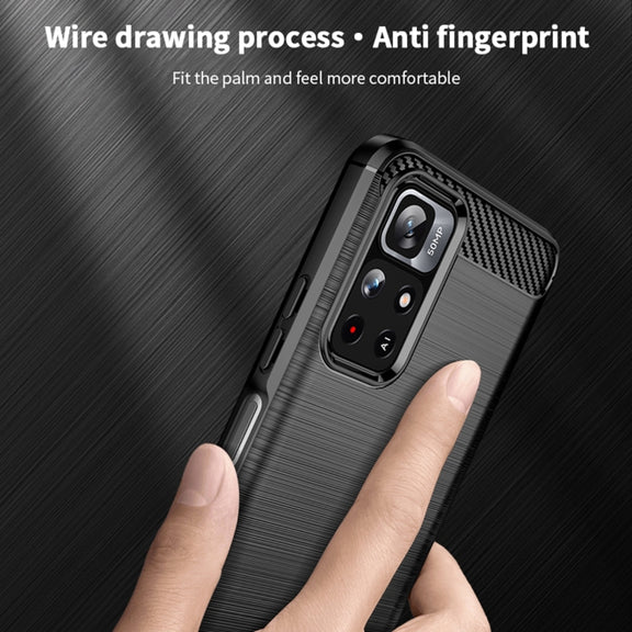 For Xiaomi Redmi Note11 / Poco M4 Pro 5G MOFI Gentleness Series Brushed Texture Carbon Fiber Soft TPU Phone Case(Red)