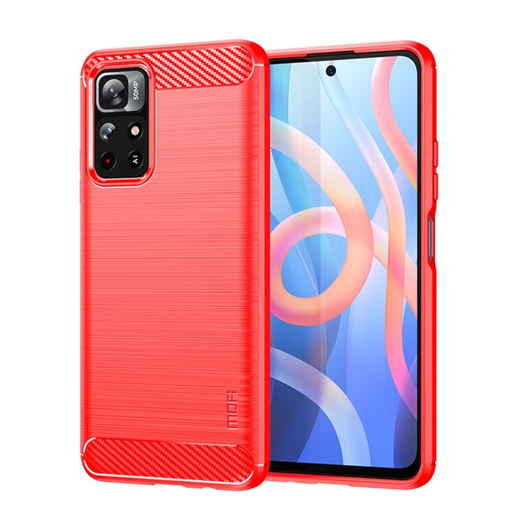 For Xiaomi Redmi Note11 / Poco M4 Pro 5G MOFI Gentleness Series Brushed Texture Carbon Fiber Soft TPU Phone Case(Red) - Xiaomi Cases by MOFI | Online Shopping South Africa | PMC TechLife